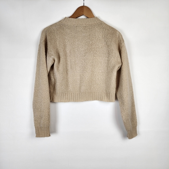 New Nasty Gal Knit Crop Top Cardigan Button Up Tan Festive Holiday Sweater Small - Picture 16 of 16